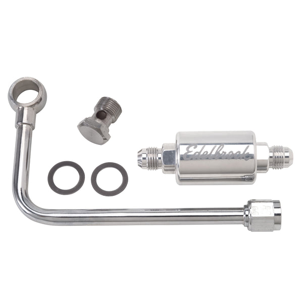 Edelbrock Chrome Single Feed Steel Fuel Line With Polished Filter
