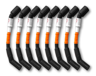 Kooks Fils de bougies 10mm - orange avec capuchons noirs (jeu de 8 pièces)