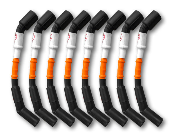 Kooks Fils de bougies 10mm - orange avec capuchons noirs (jeu de 8 pièces)