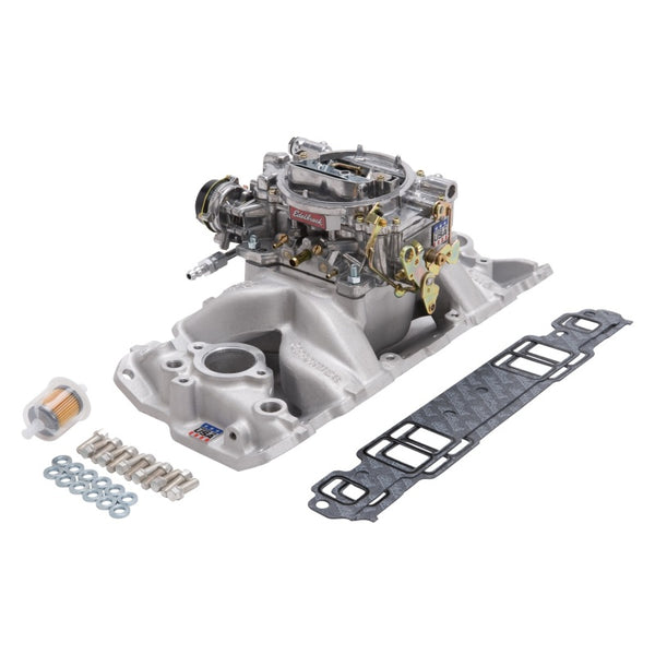 Edelbrock Performer Air-Gap Single-Quad Manifold and Carb Kit, Natural Finish — Small-Block Chevrolet 1957-1986 (2020)