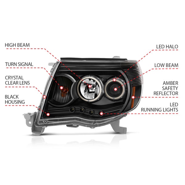 ANZO USA - Ensemble de phares à projecteur avec halo — 2005-2011 Toyota Tacoma - 121282