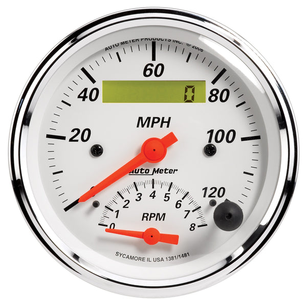 AutoMeter 3-3/8" Tachometer/Speedometer Combo, 8K RPM/120 MPH, Arctic White