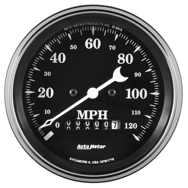 AutoMeter 3-3/8" Speedometer, 0-120 MPH, Elec. Prog. W/ Wheel Odo, Old Tyme Black