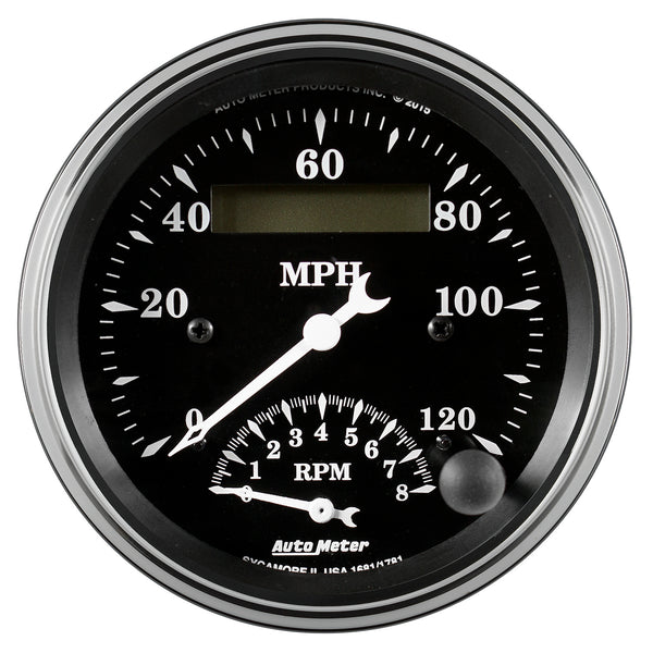 AutoMeter 3-3/8" Tach/Speedo, 120MPH & 8K RPM, Elec. Program., Old Tyme Blk