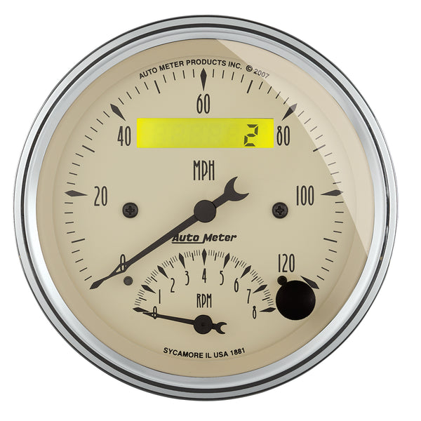 AutoMeter 3-3/8" Tachometer/Speedometer Combo, 8K RPM/120 MPH, Antique Beige