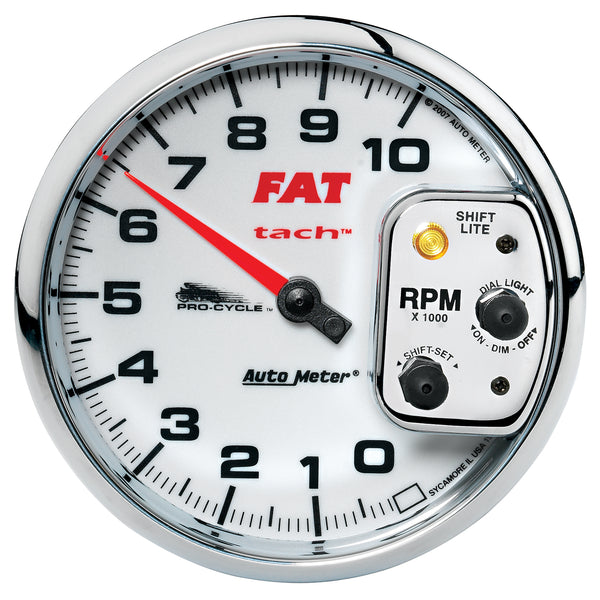 AutoMeter 5" Tachometer, 0-10,000 RPM, White, Pro-Cycle
