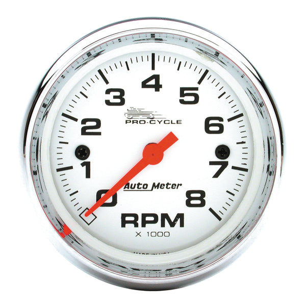AutoMeter 2-5/8" Tachometer, 0-8,000 RPM, White, Pro-Cycle (19305)