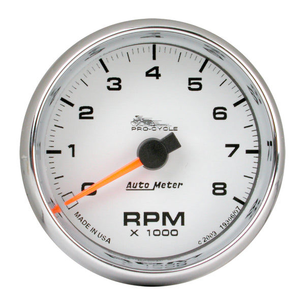 AutoMeter 2-5/8" Tachometer, 0-8,000 RPM, White, Pro-Cycle (19307)
