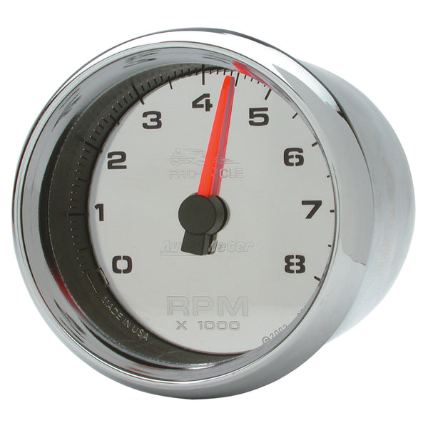 AutoMeter 2-5/8" Tachometer, 0-8,000 RPM, Chrome, Pro-Cycle