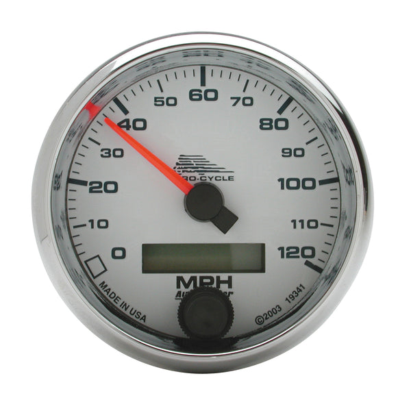 AutoMeter Indicateur de vitesse 2-5/8 po, 0-120 MPH, blanc, Pro-Cycle