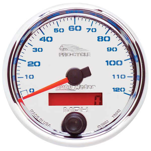 AutoMeter Indicateur de vitesse 2-5/8 po, 0-120 MPH, chrome, Pro-Cycle