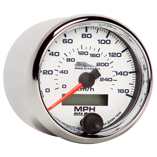 AutoMeter Indicateur de vitesse 2-5/8 po, 0-160 MPH, 0-260 km/h, blanc, Pro-Cycle