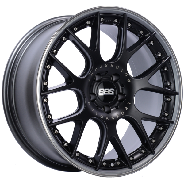 BBS Roue CH-RII 20x9.5 5x112 ET25 à protège-jante en inox - centre noir satiné, rebord platine - PFS/agrafe 82mm requis