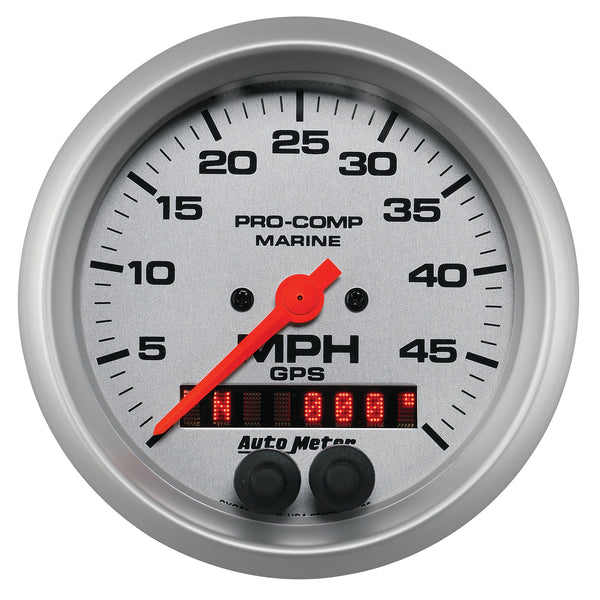 AutoMeter Gauge, Speedometer, 3 3/8", 50MPH, GPS, Marine Silver