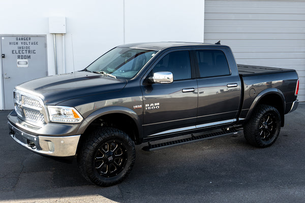 Raptor Series Sawtooth Running Boards Black Textured Aluminum - Part# 2102-0062BT — 2009-2018 Ram 1500 & 2010-2026 Ram 2500 / Ram 3500 & 2019-2023 Ram 1500 Classic (RAP2102-0062BT)