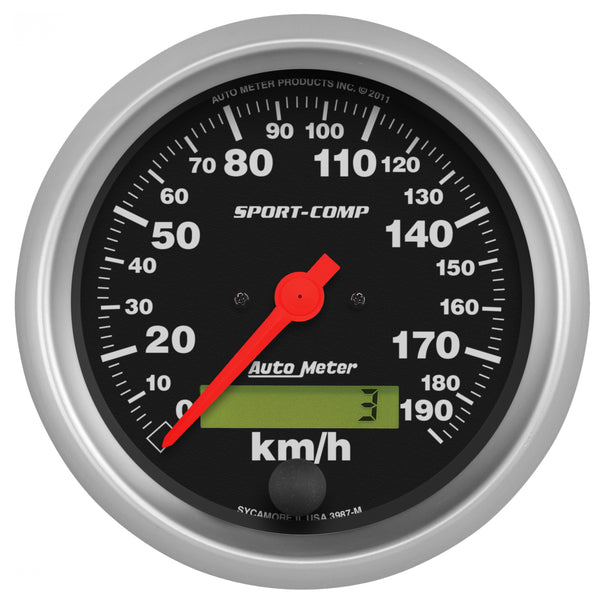 AutoMeter Gauge, Speedometer, 3 3/8", 190KM/H, Elec. Prog. with Lcd Odo, Sport-Comp