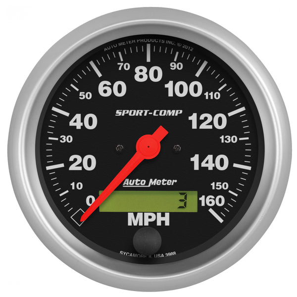 AutoMeter 3-3/8" Speedometer, 0-160 MPH, Sport-Comp — Red (3988)