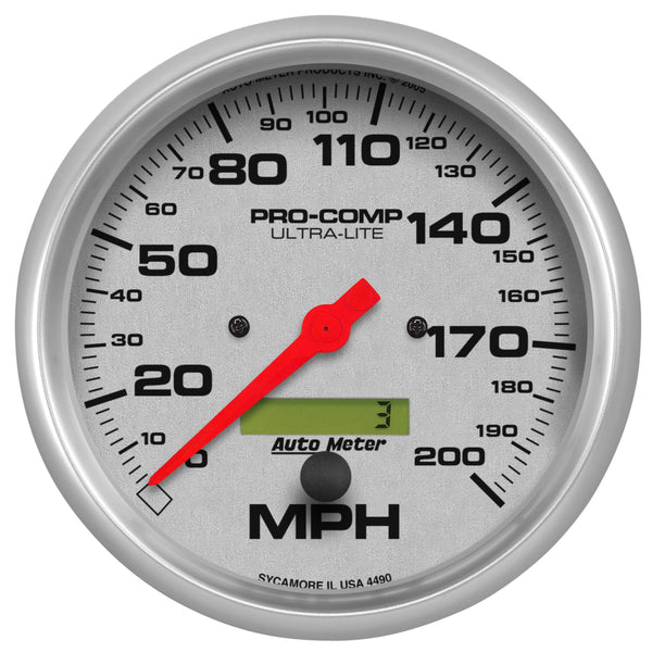 AutoMeter 5" Speedometer, 0-200 MPH, Ultra-Lite — Red (4490)