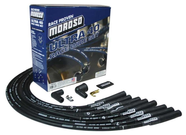 Moroso Jeu de fils d'allumage Chevrolet Big Block - Ultra 40 - non gainé - non HEI - par-dessus le couvre-soupapes - noir