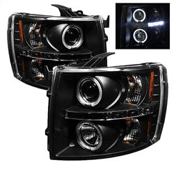 Spyder Projector Headlights - LED Halo - Black — for select Chevrolet trucks (5009494)