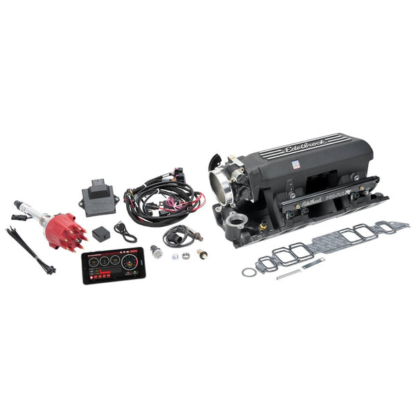 Edelbrock Système EFI Pro Flo 4 XT à injection séquentielle par orifice BBC à orifices rectangulaires bloc standard 625 ch max 35lb/hr - fini noir