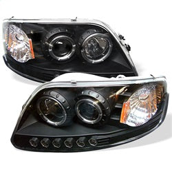 Spyder 1PC Projector Headlights - LED Halo with Amber Reflector - Black — for select Ford vehicles (5010261)
