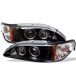 Spyder 1PC Projector Headlights - LED Halo with Amber Reflector - Black — 1994-1998 Ford Mustang (5010391)
