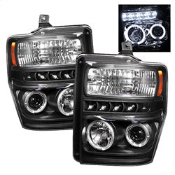 Spyder Projector Headlights - LED Halo - Black — for select Ford trucks (5010575)