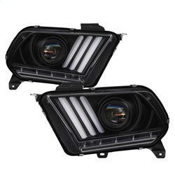 Spyder Light Bar Projector Headlights - LED Sequential Turn Signals - Black — 2010-2012 Ford Mustang (5084569)