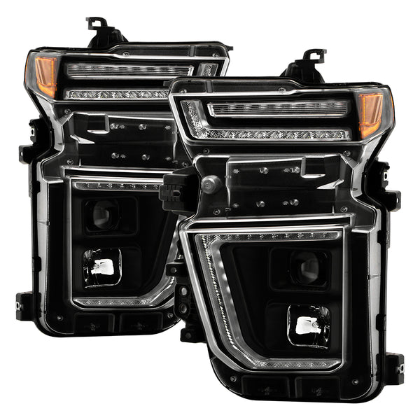Spyder Projector Headlights - Sequential LED Turn Signal Lights - Black — for select Chevrolet trucks (5088796)