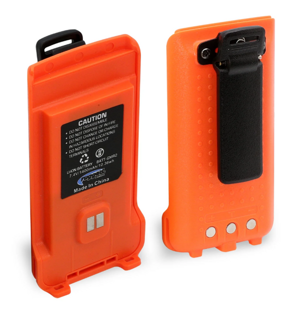 Rugged Radios GMR2 Replacement Lithium Battery w/12v Charge Port and Belt Clip Safety Orange