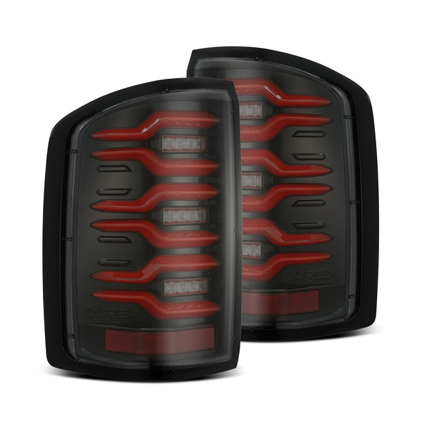 AlphaRex LED Taillights Black Red — 2014-2018 GMC Sierra 1500/2500HD/3500HD (630050)