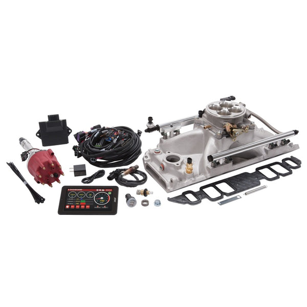 Edelbrock Système EFI Pro Flo 4 à injection séquentielle par orifice BBC à orifices rectangulaires bloc 9.8 775 ch max 60lb/hr - fini satiné