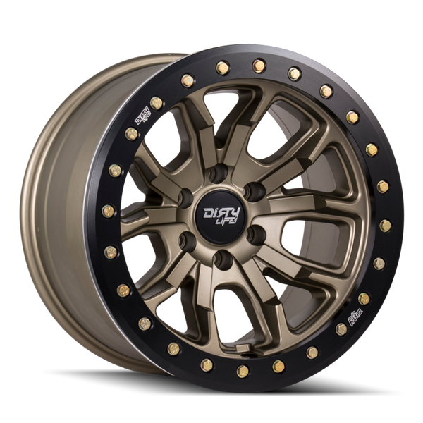 Dirty Life Roue beadlock 9303 DT-1 17x9 / 6x139.7 / déport -12mm / moyeu 106mm - or satiné