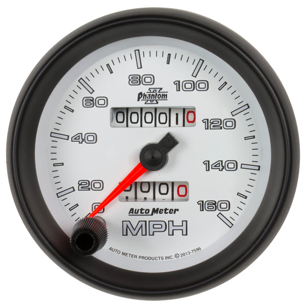 AutoMeter 3-3/8" Speedometer, 0-160 MPH, Phantom II — White (7596)