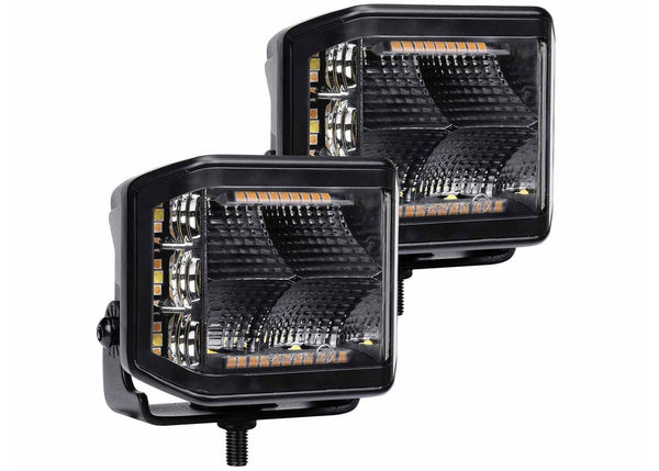 Go Rhino Feux cubes Sideline à faisceau large 4X3 Blackout Combo Series avec ambre (paire) - noir