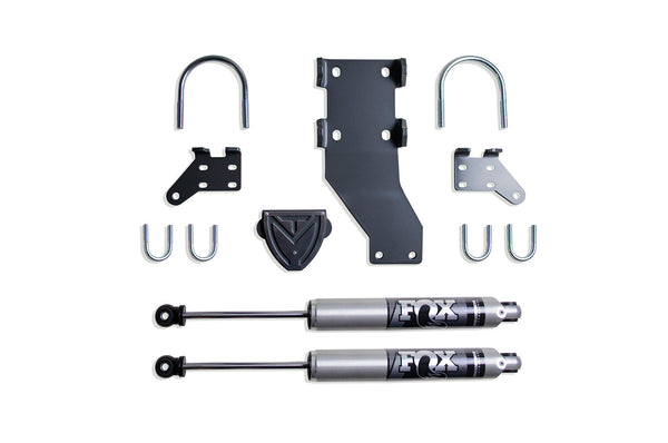 MaxTrac Dual Steering Stabilizer Kit with Fox Stabilizers — Grey Powdercoat — 2017-2025 Ford F-250 / F-350 Super Duty (9433DSS-F)