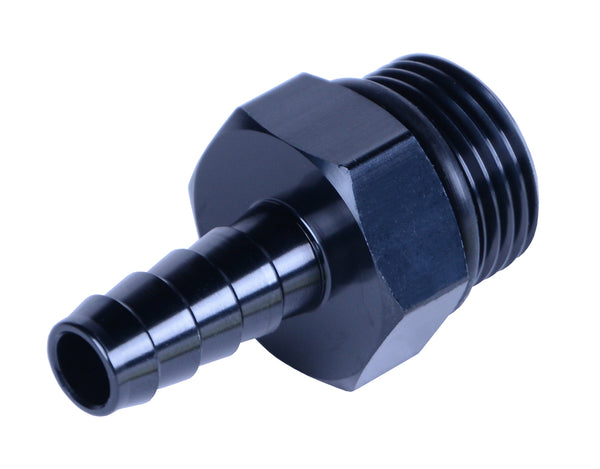 Derale Aluminum Cooler/Adapter Fitting 3/8" hose barb x -10AN O-ring, Black Anodized