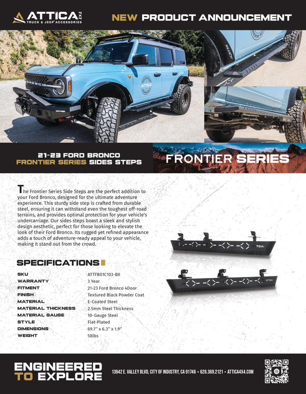 Attica 4x4 2021-2026 Ford Bronco Frontier Series Running Board 4dr