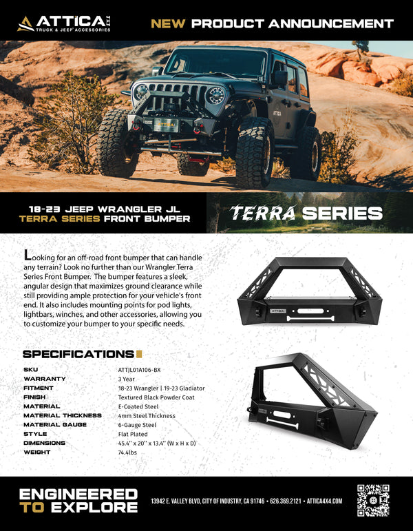 Attica 4x4 2018-2024 Jeep Wrangler JL / Gladiator 2020-2024 Terra Series Front Bumper