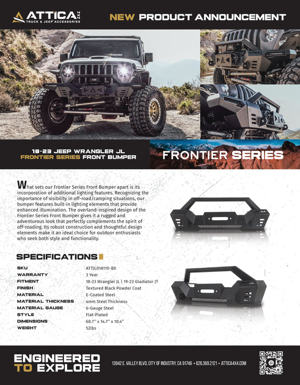 Attica 4x4 2018-2024 Jeep Wrangler JL/Gladiator 19-24 Frontier Series Modular Front Bumper