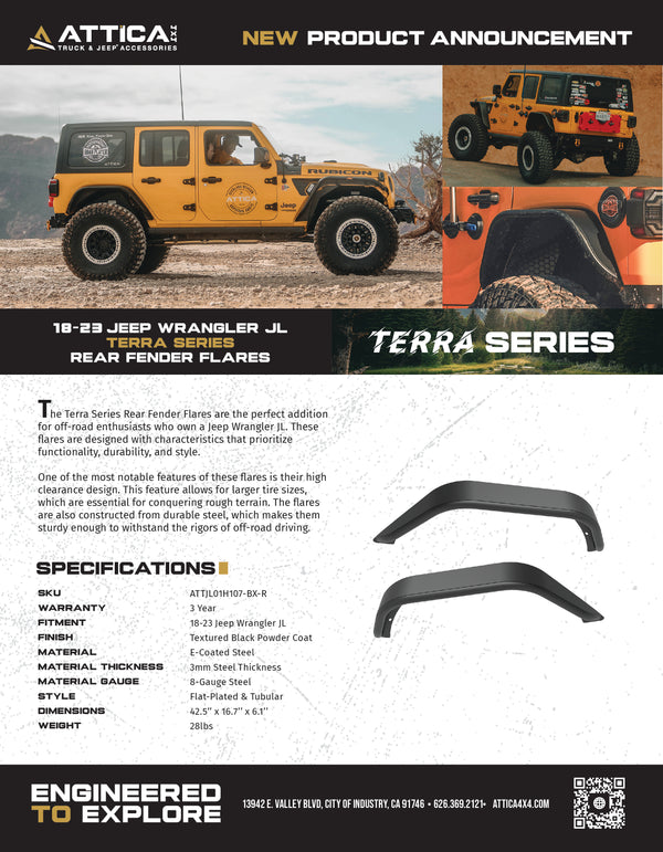 Attica 4x4 2018-2024 Jeep Wrangler JL Terra Series Rear Fender Flares