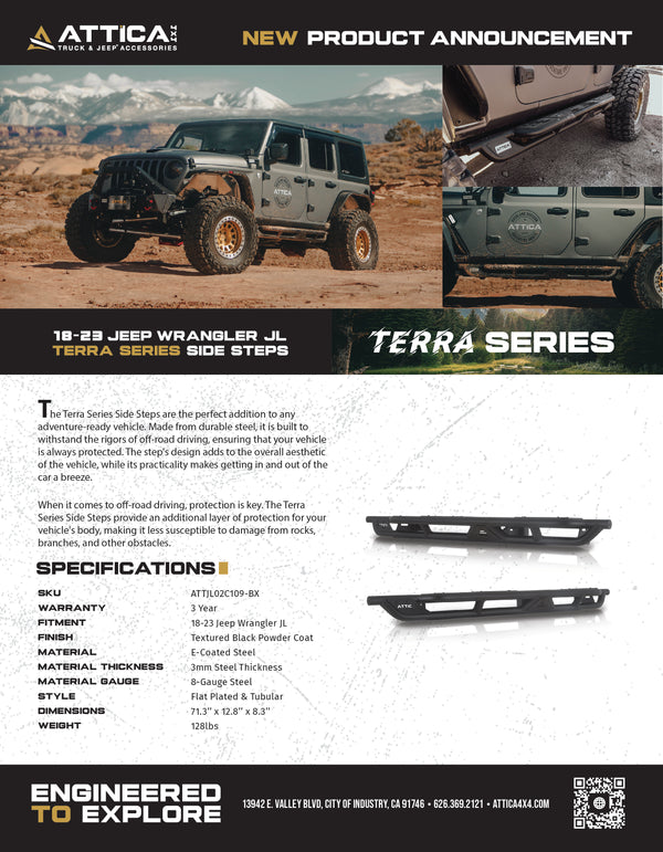 Attica 4x4 Marchepieds latéraux série Terra 2018-2024 Jeep Wrangler JL 4 portes