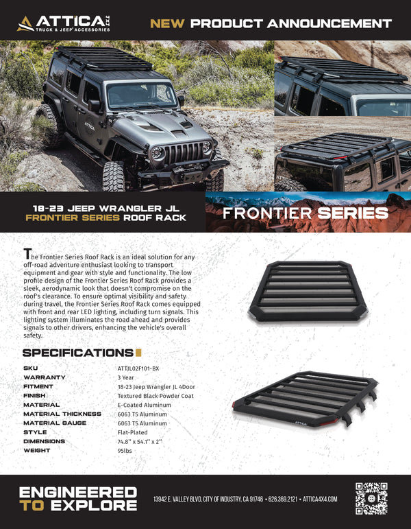 Attica 4x4 2018-2024 Jeep Wrangler JL Frontier Series LED Roof Rack