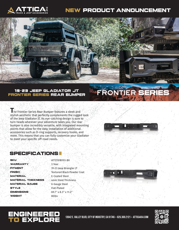 Attica 4x4 2020-2024 Jeep Gladiator JT Frontier Series Rear Bumper