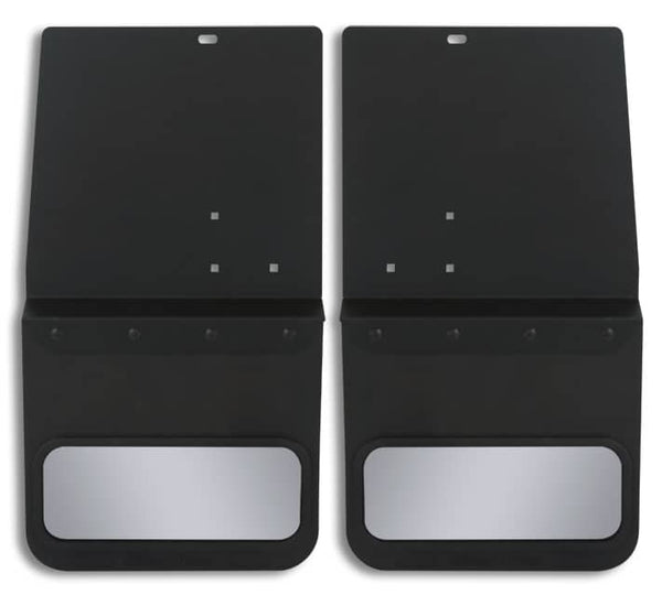 Cloud-Rider Black Custom Fit 14" Wide Kickback Rear Mud Flaps with Stainless Insert - 15-19 Silverado HD