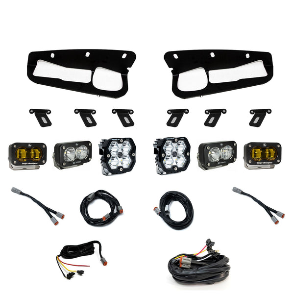 Baja Designs Ford, Bronco (21-26) S2 SAE Amber, S2 Pro D/C Clear, Squadron 2.0 Pro Spot Clear, FPK Steel Bumper w/ upfitter