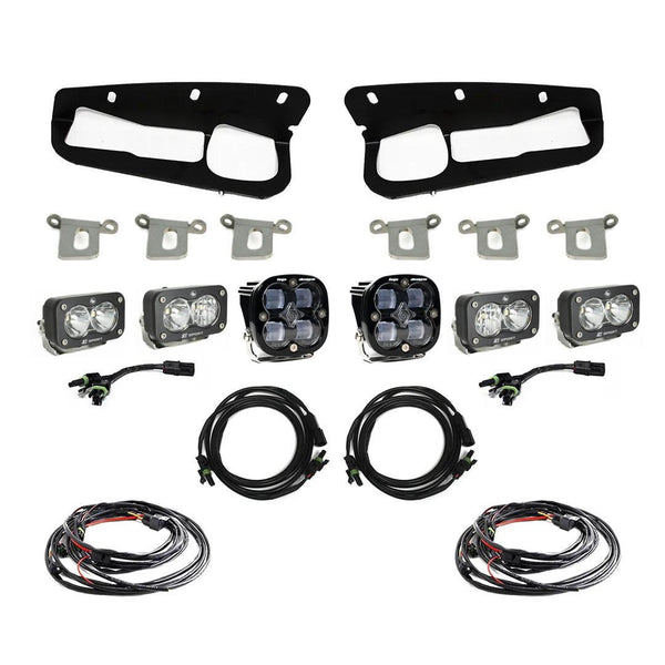 Baja Designs Ensemble pour logements d'antibrouillard de pare-chocs en acier Squadron SAE/double S2 Sport - '21-26 Bronco - '22-26 Bronco Raptor - pare-chocs en acier (antibrouillard SAE - transparent - câblage à interrupteur à bascule) (447761)