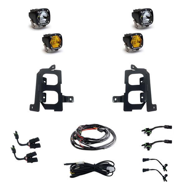 Baja Designs S1 Dual Fog Pocket Kit - 2020-2023 Sierra 2500HD/3500HD (Wide Cornering/Spot, Baja Amber/Clear)