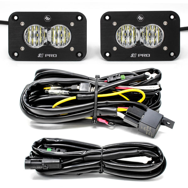 Baja Designs S2 Pro Black Flush Mount LED Light Pod Reverse Kit (Wide Cornering - Clear)